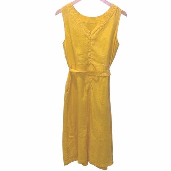 Nicole Miller Womens Linen V-Back Waist Fit & Flare Midi Dress Yellow Size 6 - Picture 5 of 11